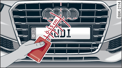 Distance between radiator grille and hand-held transmitter